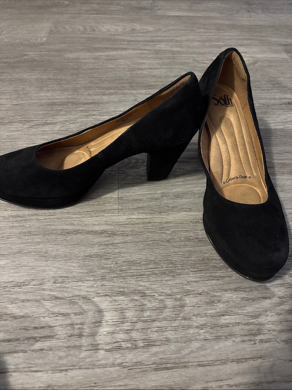 Sofft Black Suede Block Heel Pumps